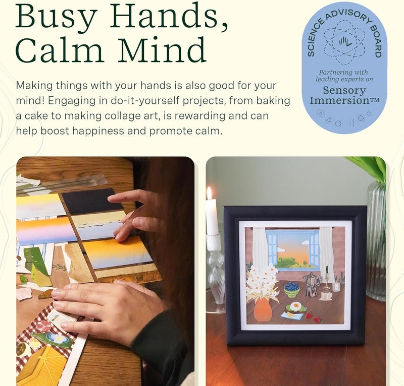 LifeLines FlowCrafts, Collage Art Kit - Miniature Framed Collages from 6 Scenic Backgrounds, 150+ Stickers & 2 Picture Frames - Sensory Arts & Crafts Kit for Teens & Adults - DIY Wall Décor - Image 5